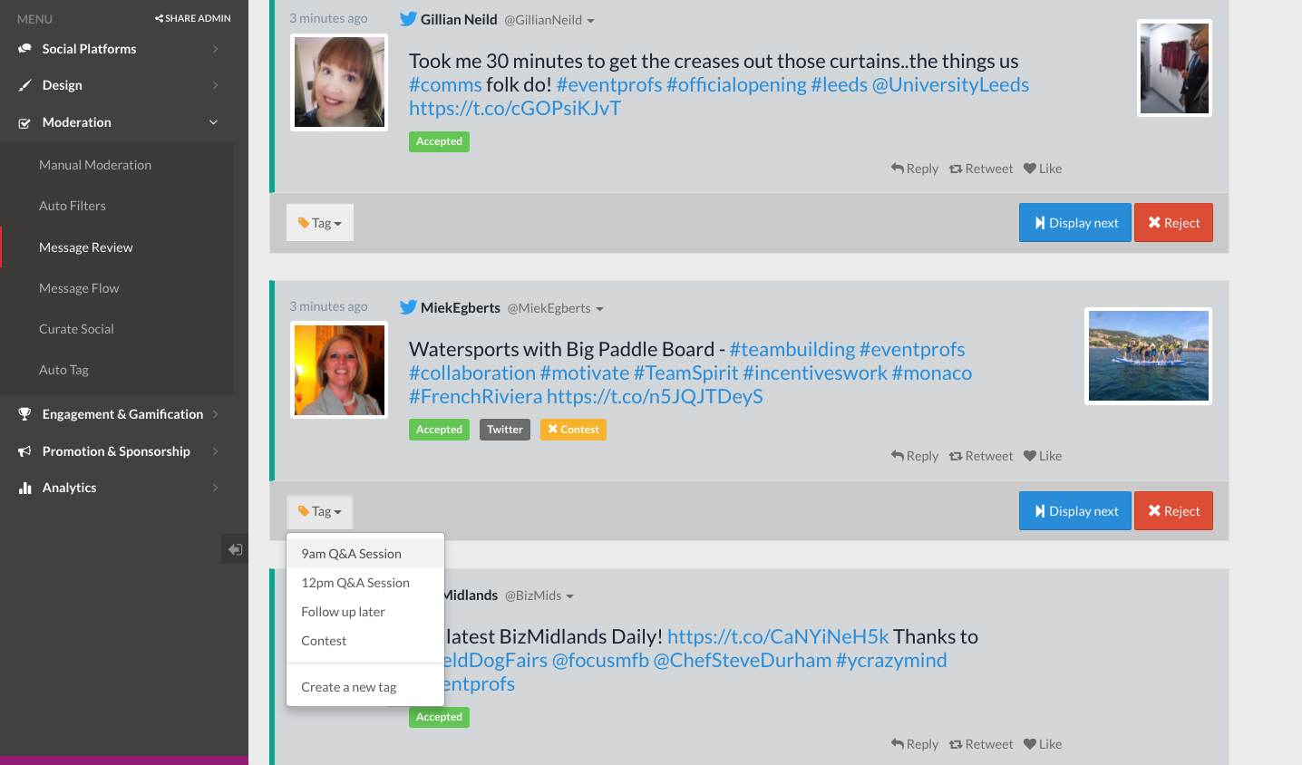 Tagging social messages on social wall